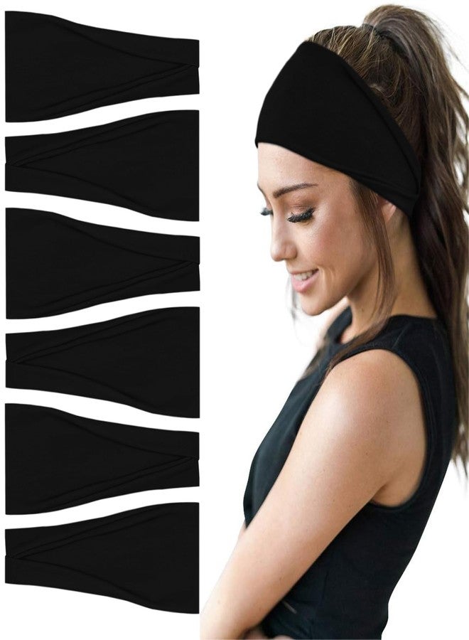 YONUF Fashion Headbands For Women Wide Headband Yoga Workout Head Bands Hair Accessories Black Band 6 Pack - Image 1